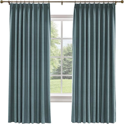 TWOPAGES 100 W x 102 L inch Pinch Pleated Curtain Room Darkening Linen Drapery by TWOPAGES