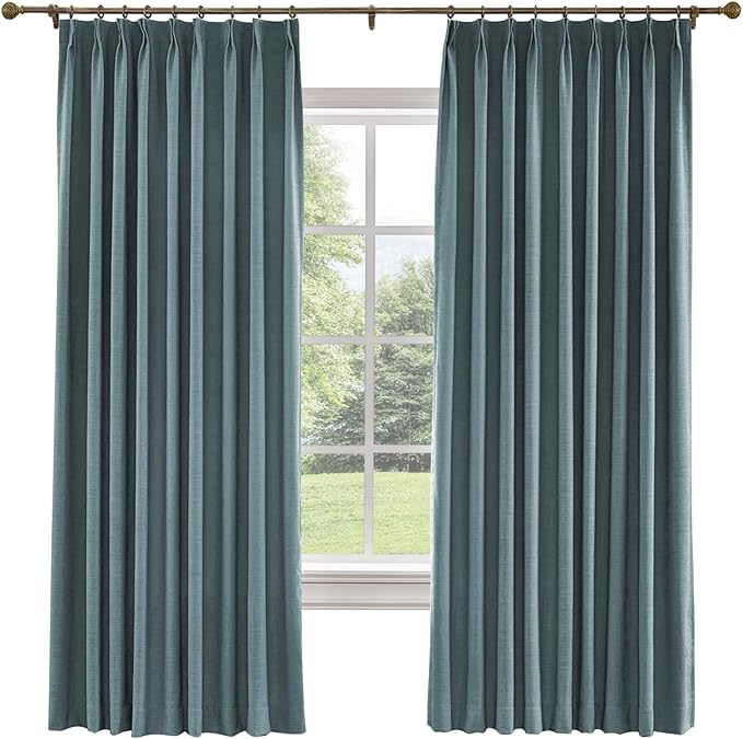 TWOPAGES 84 W x 84 L inch Pinch Pleated Curtain Room Darkening Linen Drapery by TWOPAGES