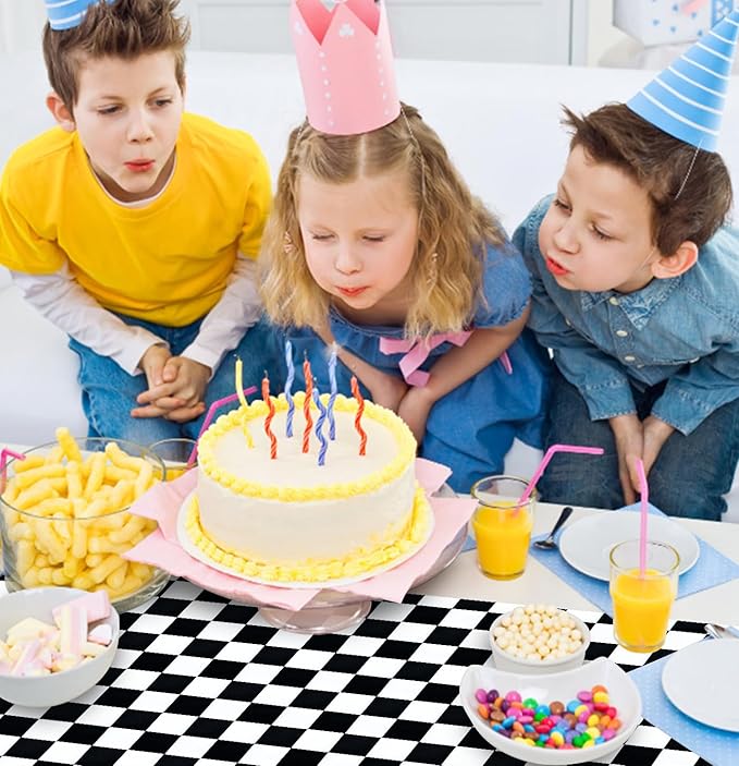 3 Pcs Black and White Checkered Table Runner 14 x 108 Plastic Table Runner - Image 3