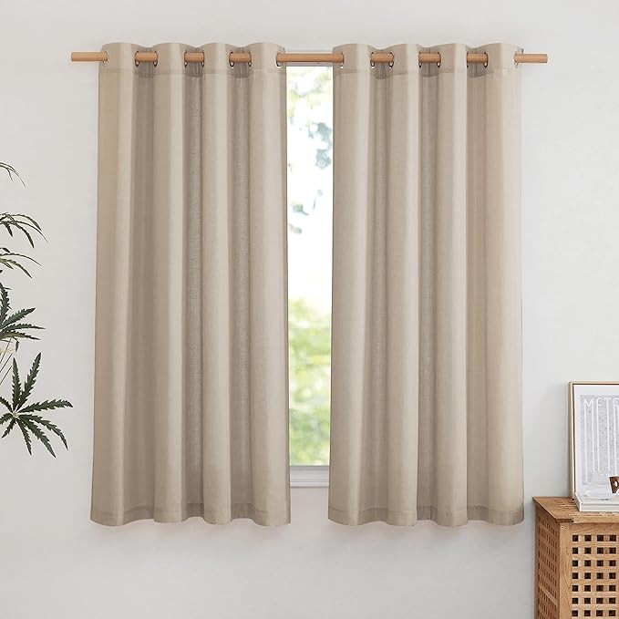 NICETOWN Flax Linen Taupe Window Curtains 63 inches Long, Grommet Linen Blend by NICETOWN