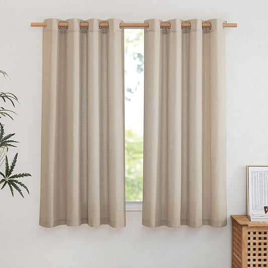 NICETOWN Flax Linen Taupe Window Curtains 63 inches Long, Grommet Linen Blend by NICETOWN