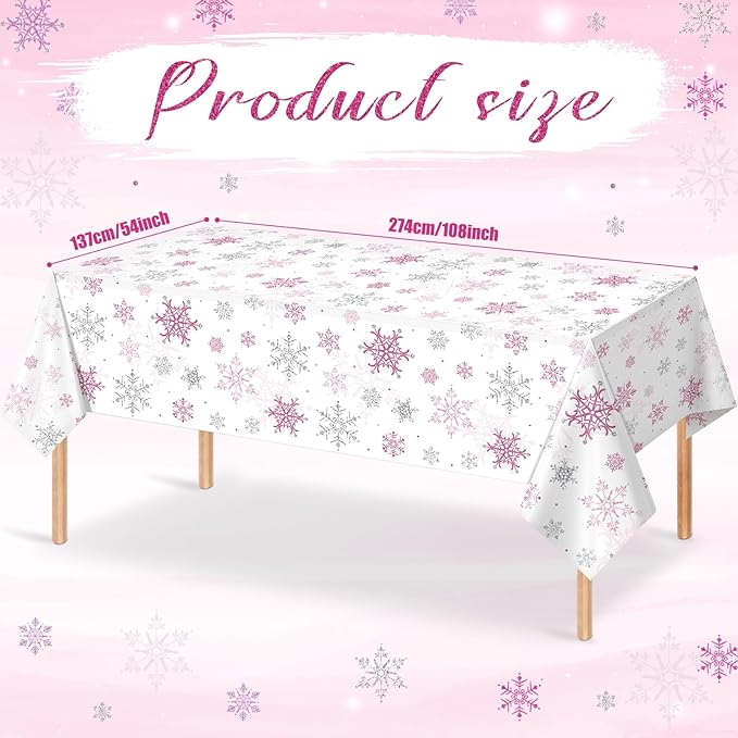6 Pcs Christmas Snowflake Party Tablecloths Decorations, Plastic Pink Winter - Image 2