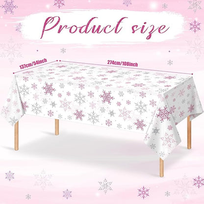 6 Pcs Christmas Snowflake Party Tablecloths Decorations, Plastic Pink Winter - Image 2