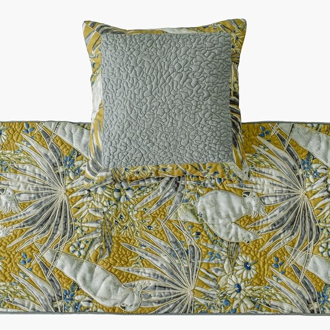 The HomeCentric King/Queen/Twin Grey & Yellow Decorative Queen 74"x18" Bed - Image 2