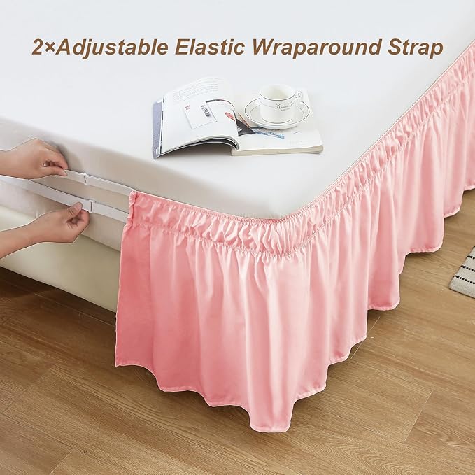MEILA Wrap Around Bed Skirt Three Fabric Sides Elastic Dust Ruffled 14 Inch - Image 2