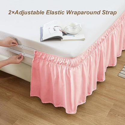 MEILA Wrap Around Bed Skirt Three Fabric Sides Elastic Dust Ruffled 14 Inch - Image 2