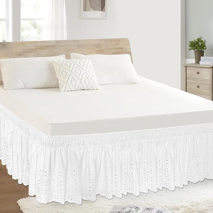 Twin Bed Skirt, Wrap-Around Elastic Ruffled Eyelet Bed Skirt Twin Size Dust - Image 5