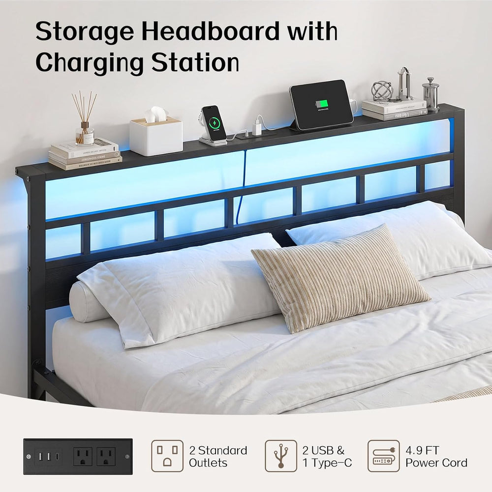 King Size Bed Frame with 3 Storage Drawers & Headboard