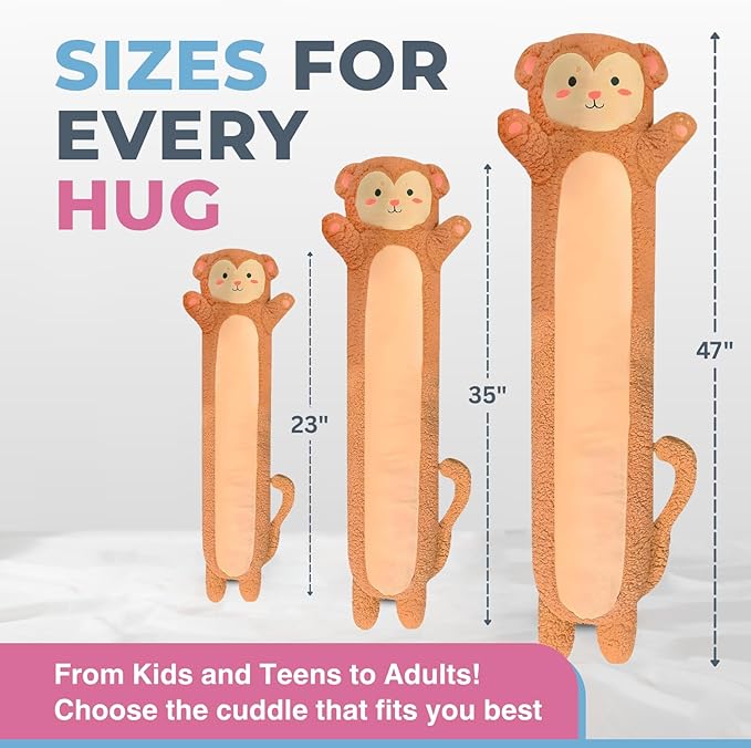 Monkey Plush Body Pillow for Kids | Long Stuffed Animal Cuddle Pillow | Soft - Image 6
