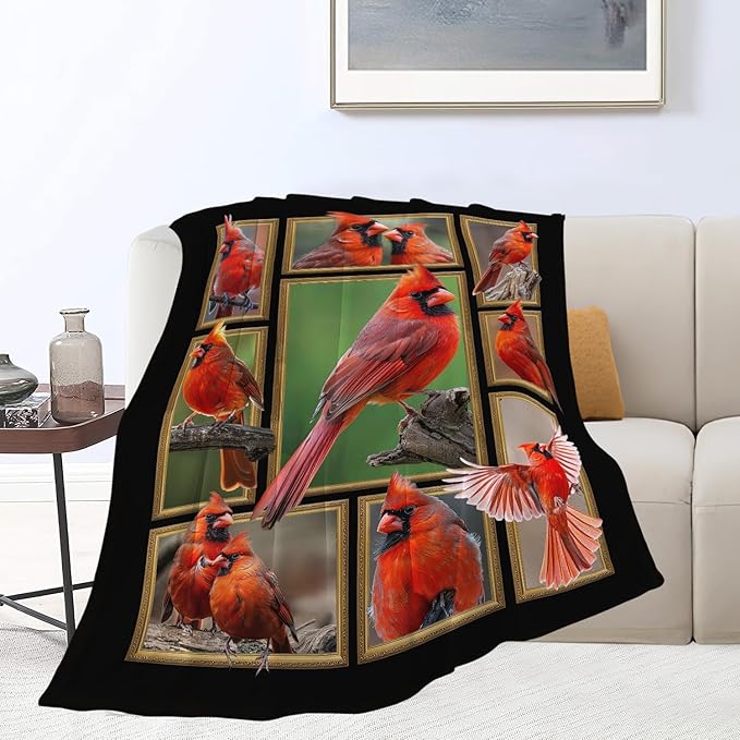 Cardinal Blanket Winter Christmas Bird Throw Blanket Flannel Stuff Merch Cozy - Image 6