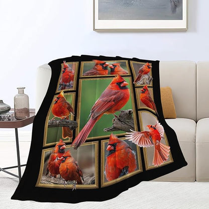 Cardinal Blanket Winter Christmas Bird Throw Blanket Flannel Stuff Merch Cozy - Image 6