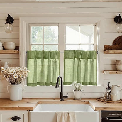 jinchan Linen Pinch Pleated Kitchen Curtains 24 Inch 2 Panels, Natural Linen by JINCHAN