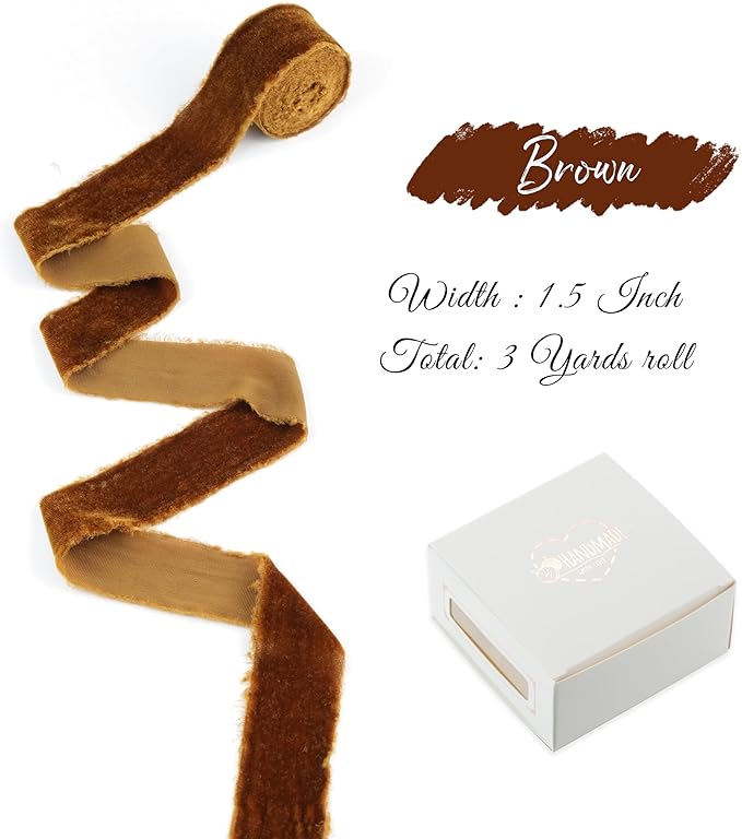 Brown Velvet Ribbon 1.5 inch Dark Brown Frayed Velvet Ribbon Brown Raw Edge - Image 2