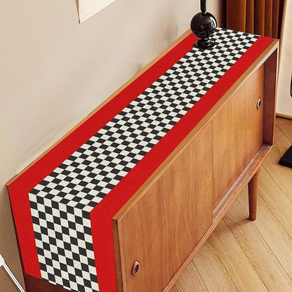 Race Car Table Runner, Kids Themed Race Track Black and White Checked Table - Image 3