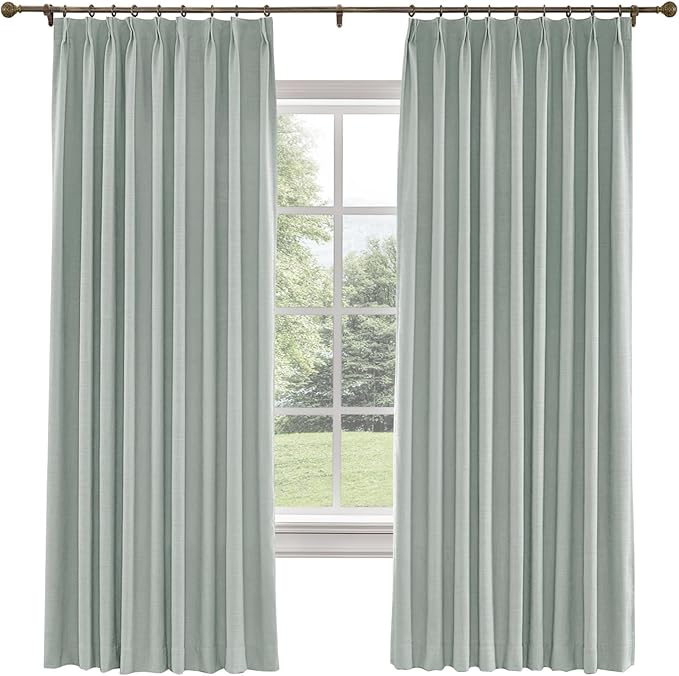 TWOPAGES 26 W x 108 L inch Pinch Pleated Curtain Room Darkening Linen Drapery by TWOPAGES