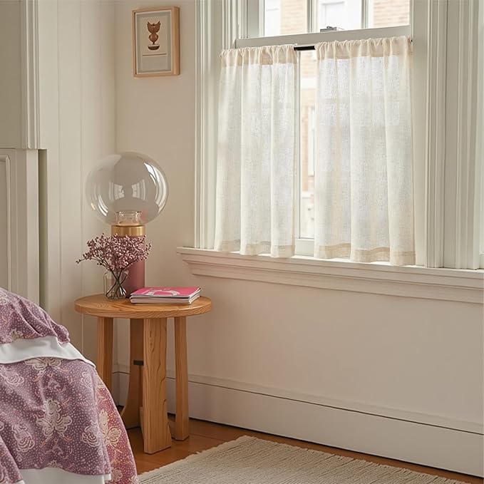 jinchan Tier Curtains 45 Inch for Small Window Linen Blend Cafe Curtains - Image 4
