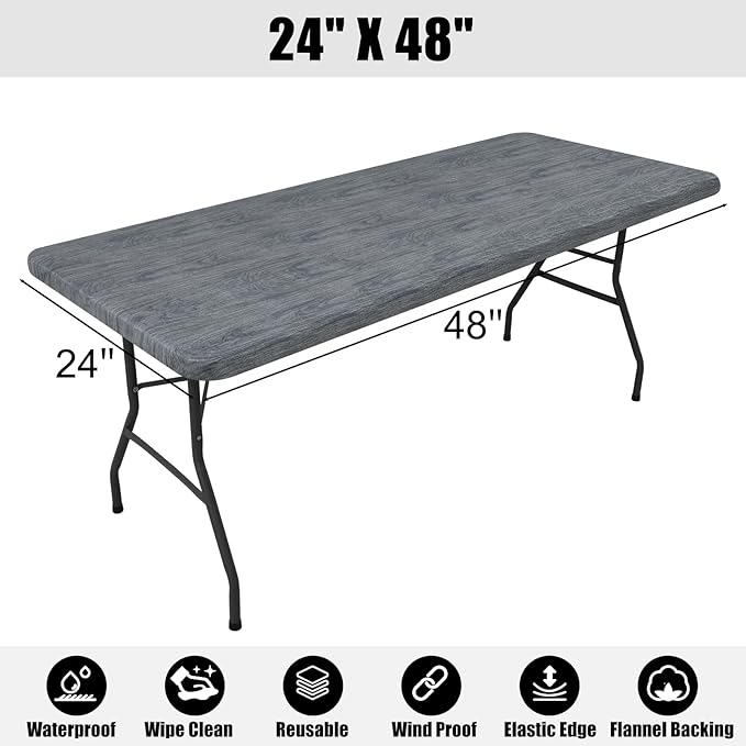 Smiry Rectangle Picnic Tablecloth, Waterproof Elastic Fitted Table Covers - Image 7