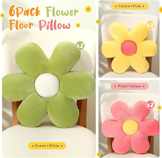Coume 6 Pcs Flower Floor Pillows, Daisy Throw Pillows 16 Inch Flower Seating - Image 2