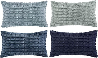 Fancy Homi Set of 4 Blue Long Lumbar Rectangle Decorative Throw Pillow Covers - Image 6