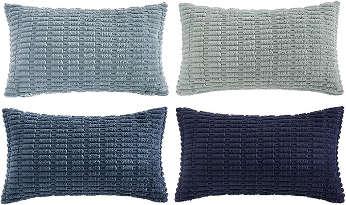 Fancy Homi Set of 4 Blue Lumbar Rectangle Decorative Throw Pillow Covers 14x24 - Image 6