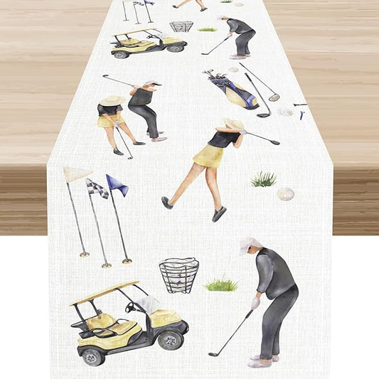 Golf Table Runner, Seasonal Watercolor Ball Sports Themed Birthday Party Decor by Unknown
