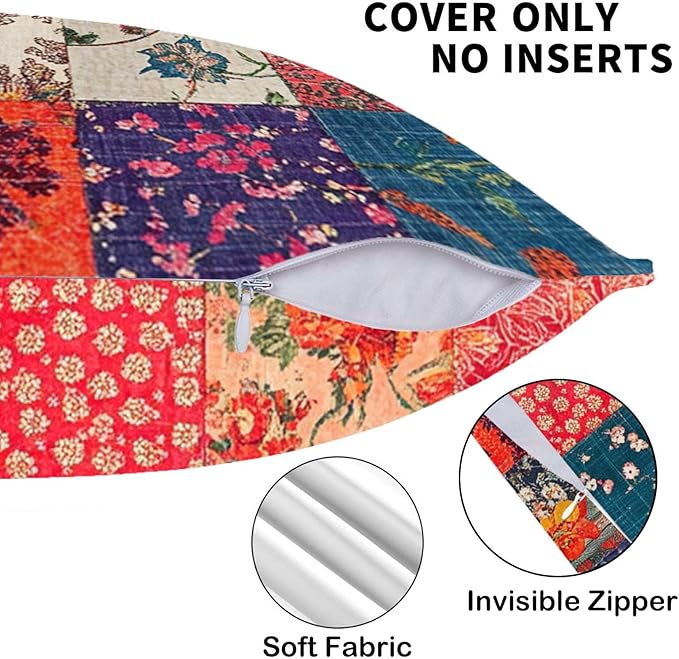 Printed Floral Patchwork Throw Pillow Covers 18x18 Set of 2 | Vintage - Image 7
