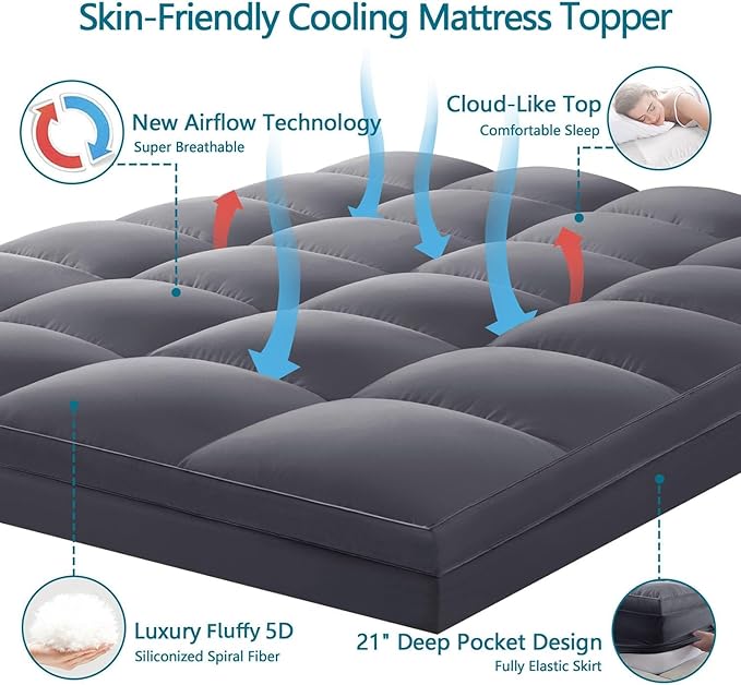 CHOKIT Twin XL Mattress Topper, College Dorm Extra Thick Pillow Top Mattress Pad - Image 2
