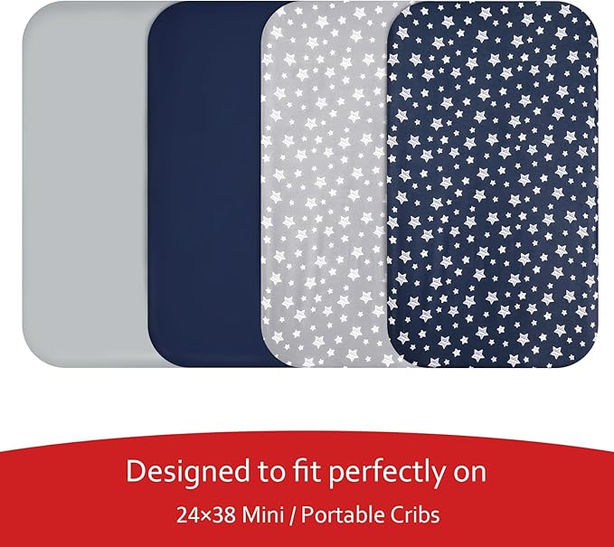 Mini Portable Crib Sheets for Boys 4 Pack, Compatible - Image 2