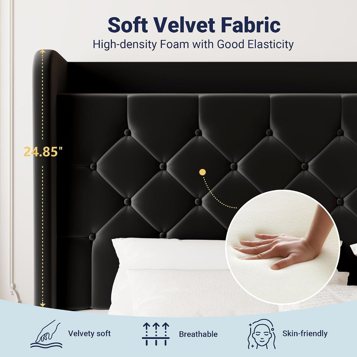 allewie queen bed frame, storage headboard & charging, front angle view