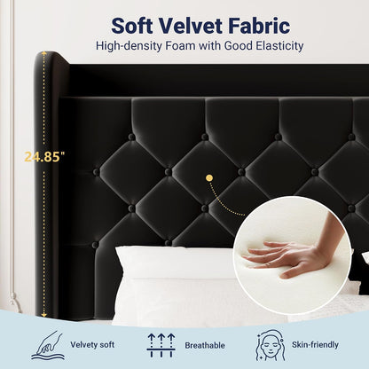 allewie queen bed frame, storage headboard & charging, front angle view