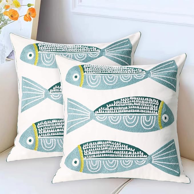 2 PCS Embroidered Throw Pillow Cover Cotton Decorative Square Cushion Cases - Image 2