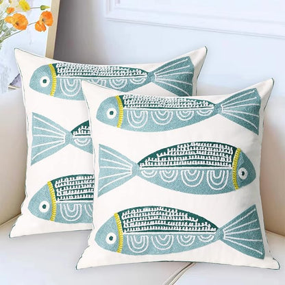 2 PCS Embroidered Throw Pillow Cover Cotton Decorative Square Cushion Cases - Image 2