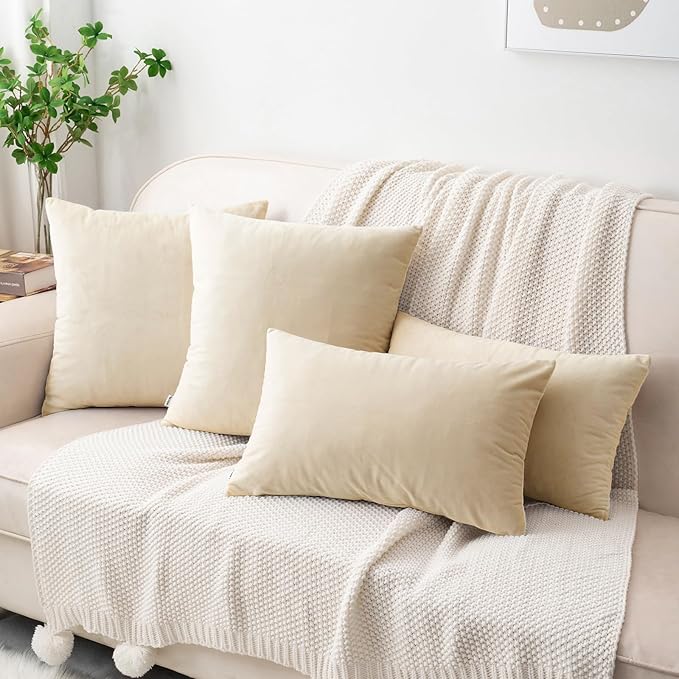 HWY 50 Cream White Velvet Rectangular Throw Pillow Covers 12x20 Inch - Image 5