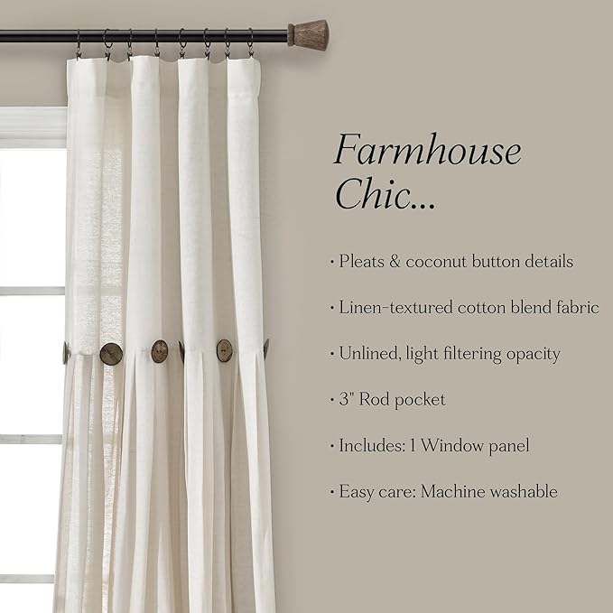 Lush Decor Linen Button Window Curtain Panel, Off White - Image 6