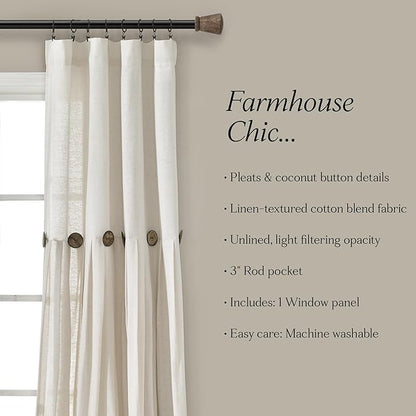 Lush Decor Linen Button Window Curtain Panel, Off White - Image 6