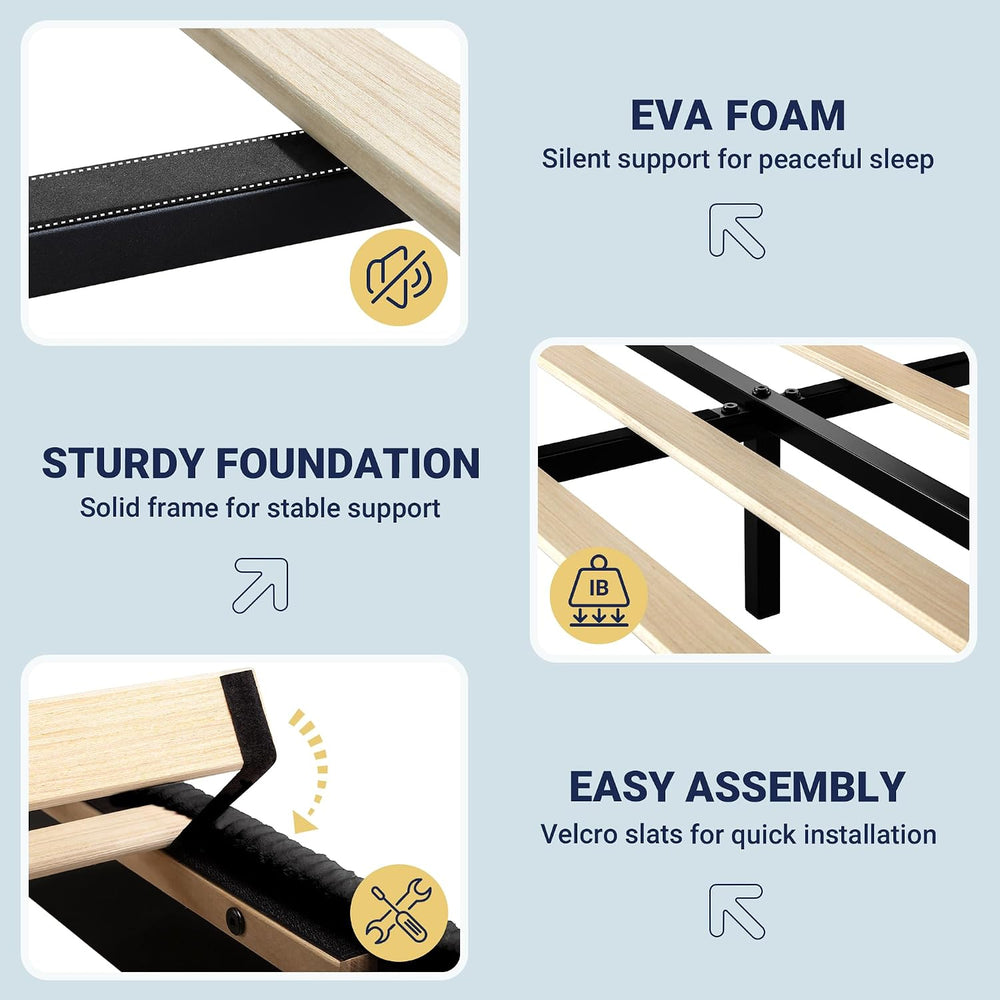 Allewie King Bed Frame, Adjustable Corduroy Headboard, Platform, Black