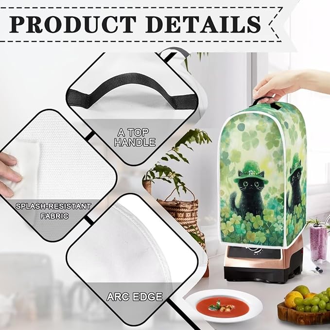 Talayituse Cat Shamrock Print Blender Dust Cover, Fingerprint Protection Cover - Image 4