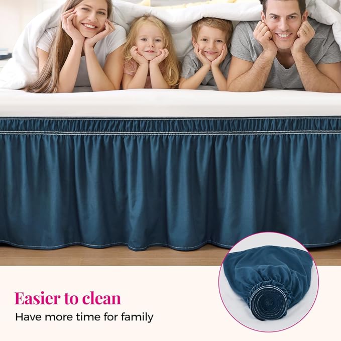 RIMELA Dusty Navy Bed Skirt Queen Size 18 Inch Drop, Wrap Around Elastic - Image 4