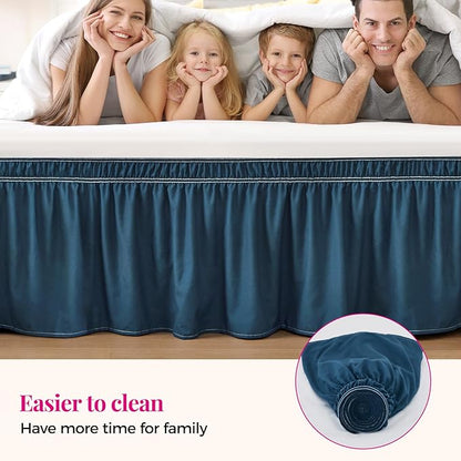 RIMELA Dusty Navy Bed Skirt Queen Size 15 Inch Drop, Wrap Around Elastic - Image 5