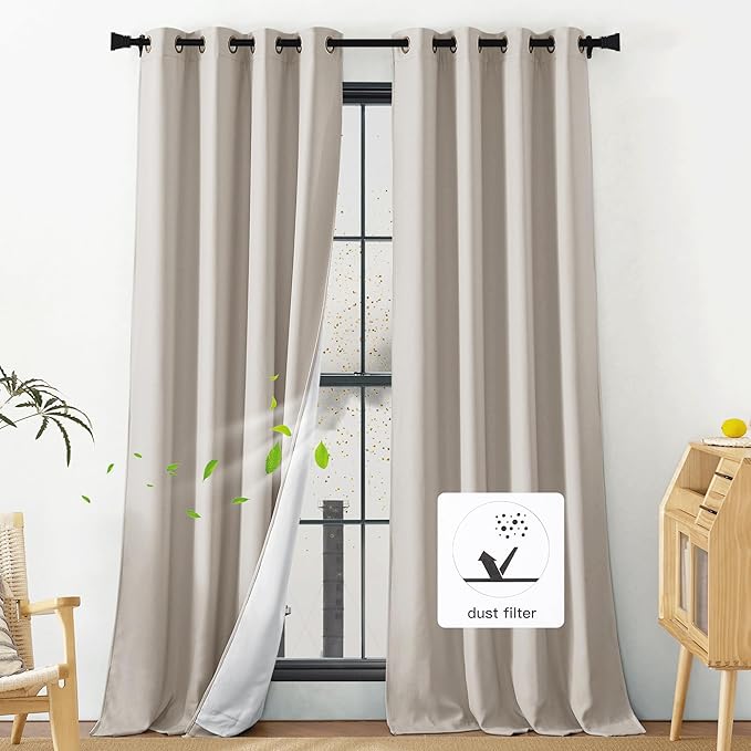 NICETOWN Dust Isolate Sound Barrier 100% Blackout Angora Faux Linen Curtains - Image 7