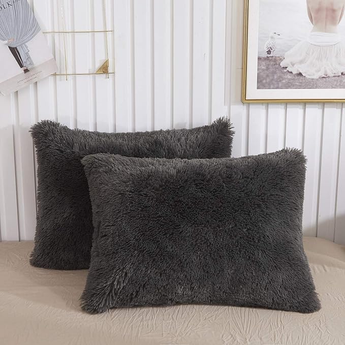 XeGe Faux Fur Throw Pillow Cases, Plush Shaggy Ultra Soft Pillow Covers by XeGe