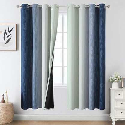 Estelar Textiler Navy Blue and Sage Green Ombre Blackout Curtains 72 Inch by ESTELARTEXTILER