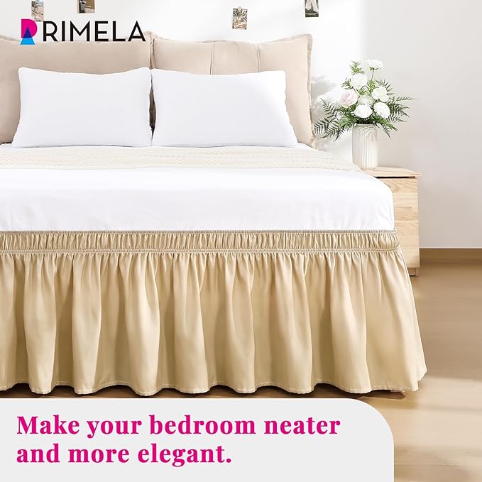 RIMELA Beige Bed Skirt King Size 15 Inch Drop, Wrap Around Elastic Bedskirt - Image 9