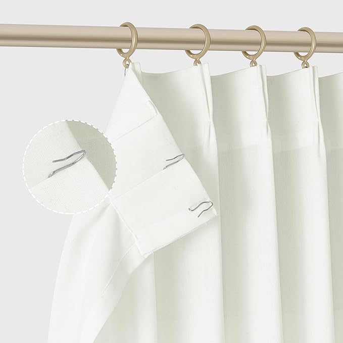 Ivory White Pinch Pleat Linen Curtains 120 Inch Length 2 Panels Set - Image 8