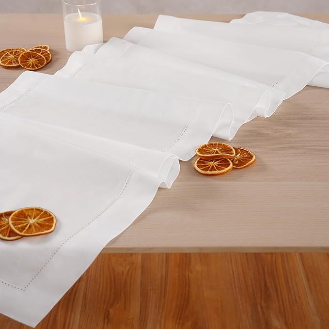 Home Ekaa White Table Runner 36 Inch – Cotton Linen Hemstitch Farmhouse Table - Image 2