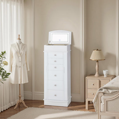 ironck jewelry cabinet with led mirror and 6 shown in use