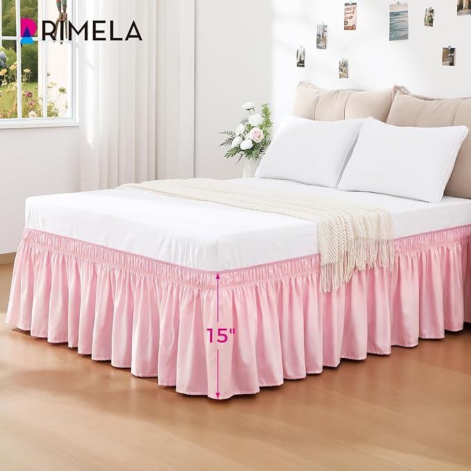RIMELA Dusty Pink Bed Skirt Queen Size 15 Inch Drop, Wrap Around Elastic - Image 3