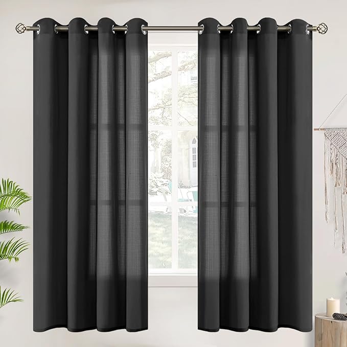 BGment Halloween Black Linen Sheer Curtains by BGment