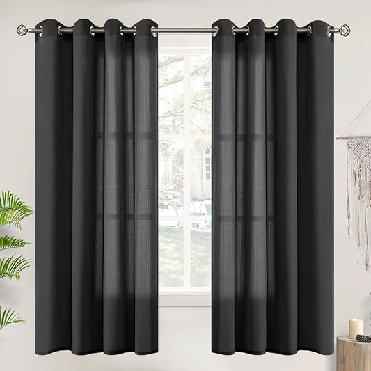 BGment Halloween Black Linen Sheer Curtains by BGment