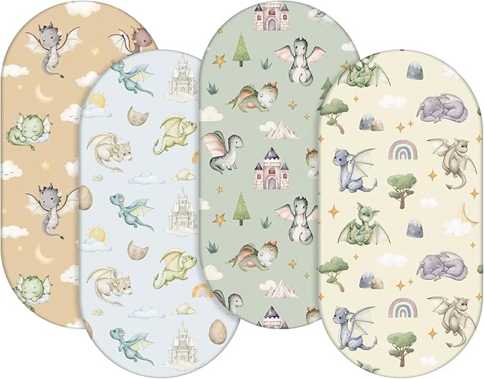 VitalCozy 4 Pcs Watercolor Dragon Bassinet Sheets 32 x 16 x 3 Inches Dragon by VitalCozy